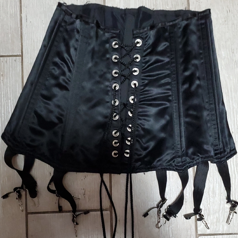 Shame Black Corset Women's Medium Lace-Up with Garter Hooks - Picture 2 of 5